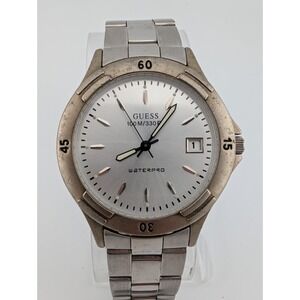 Guess Waterpro Watch Men 37mm Case 7" Silver Band- New Battery